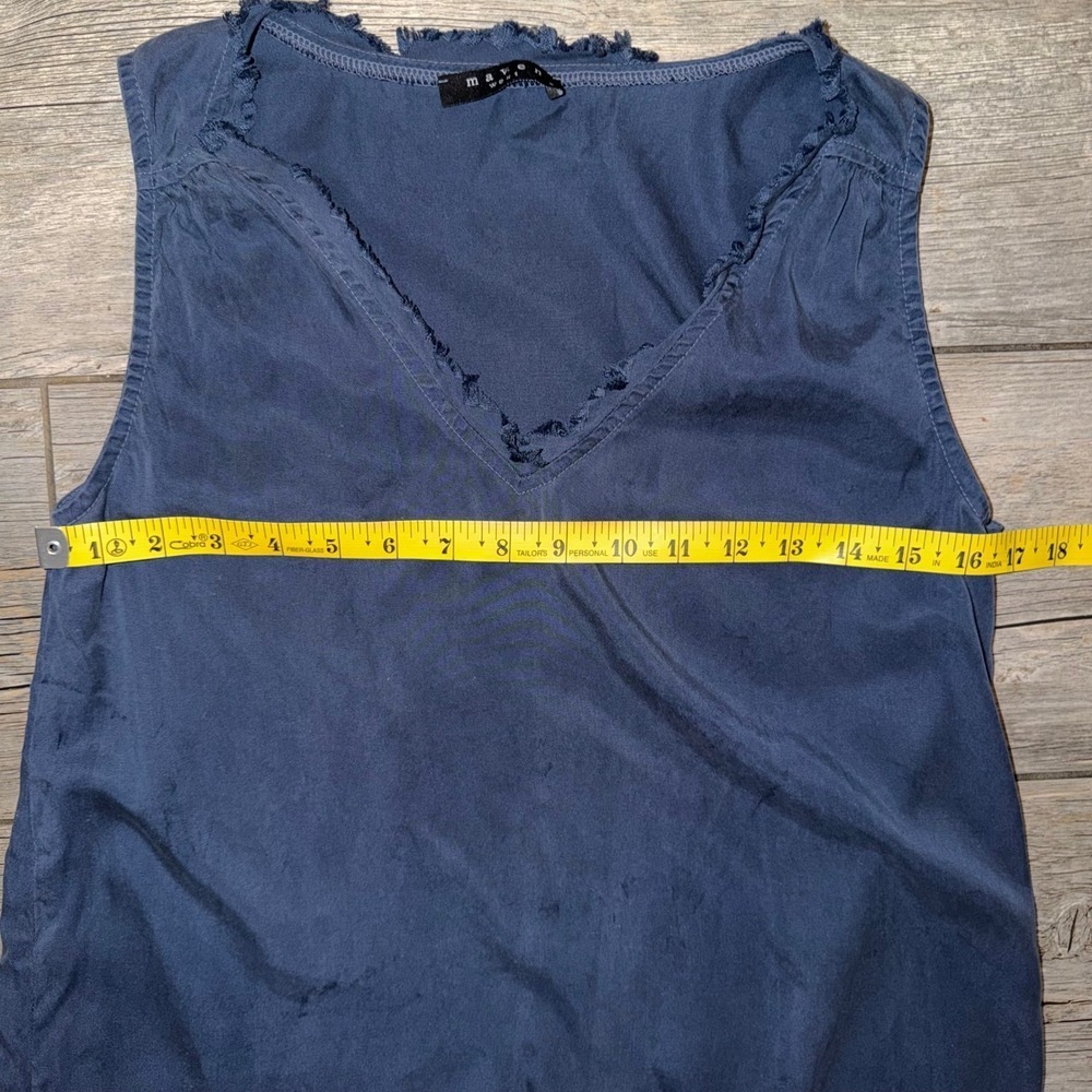 MAVEN WEST Navy Blue Distressed V Neck Midi Dress Size S - Picture 8 of 8